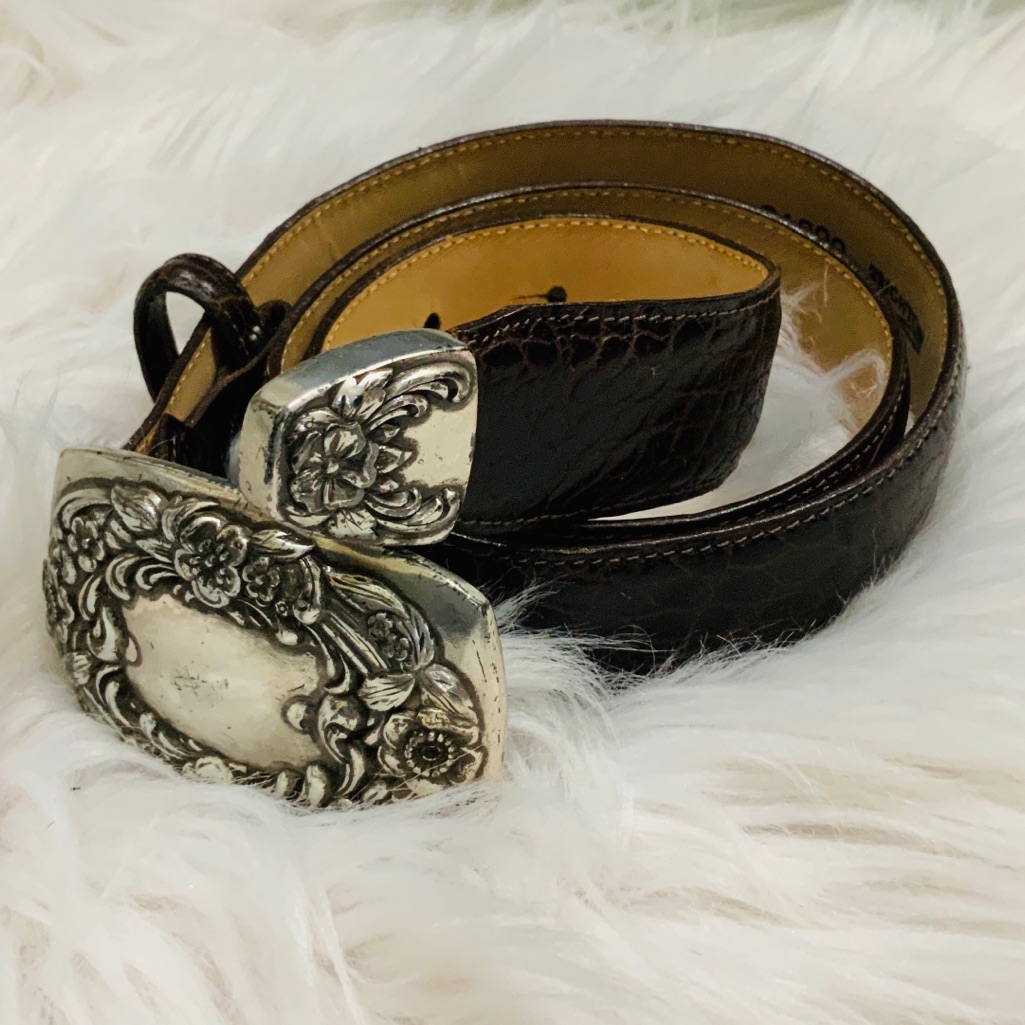 Brighton Belt W/Big Silver-Tone Embossed Buckle